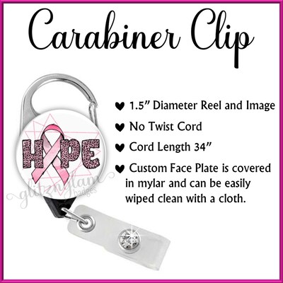 Breast Cancer Retractable ID Badge Holder Reel, Oncologist Retractable Badge Reel, Nurse Badge Holder, Hope Retractable Badge Holder 6200U - image5